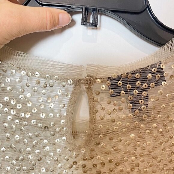 INC International Concepts Womens Sequins Mesh Blouse Gold M Short Sleeve - Picture 4 of 6